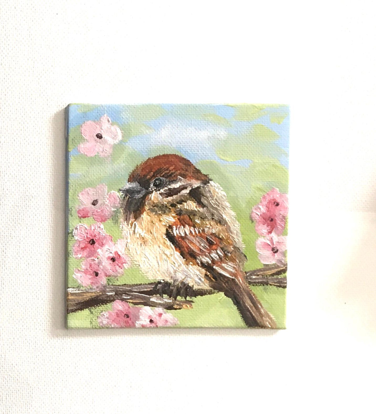 Chickadee bird 4x4 inches oil painting small canvas board art
