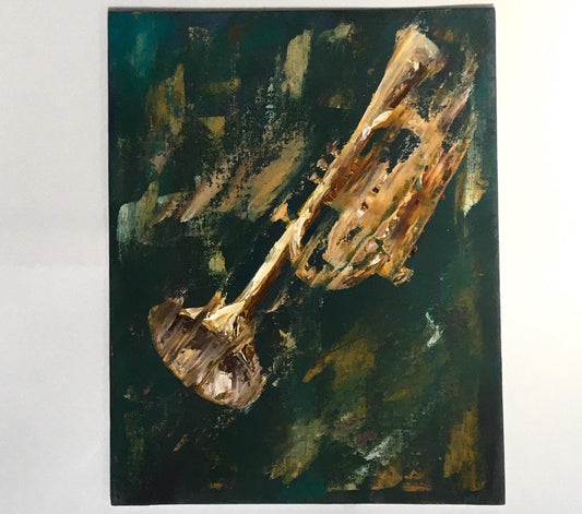 With frame trumpet music instrument abstract Original oil painting art wall hanging