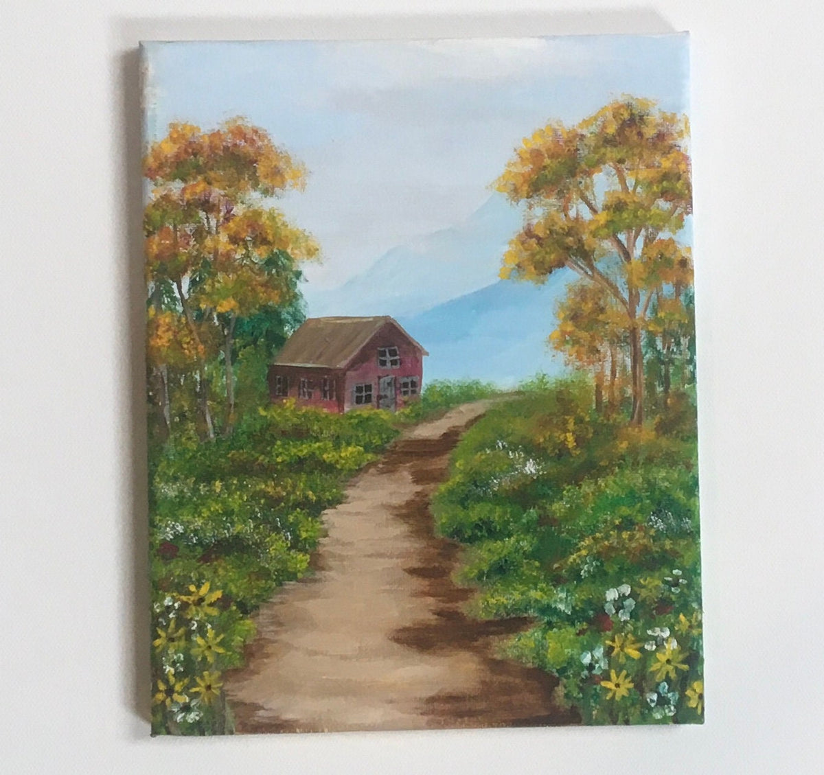 Landscape cottage trees Original oil painting art wall hanging