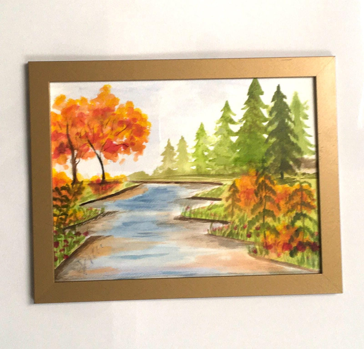 Framed landscape 9x12 inches Original painting watercolor art (not print)