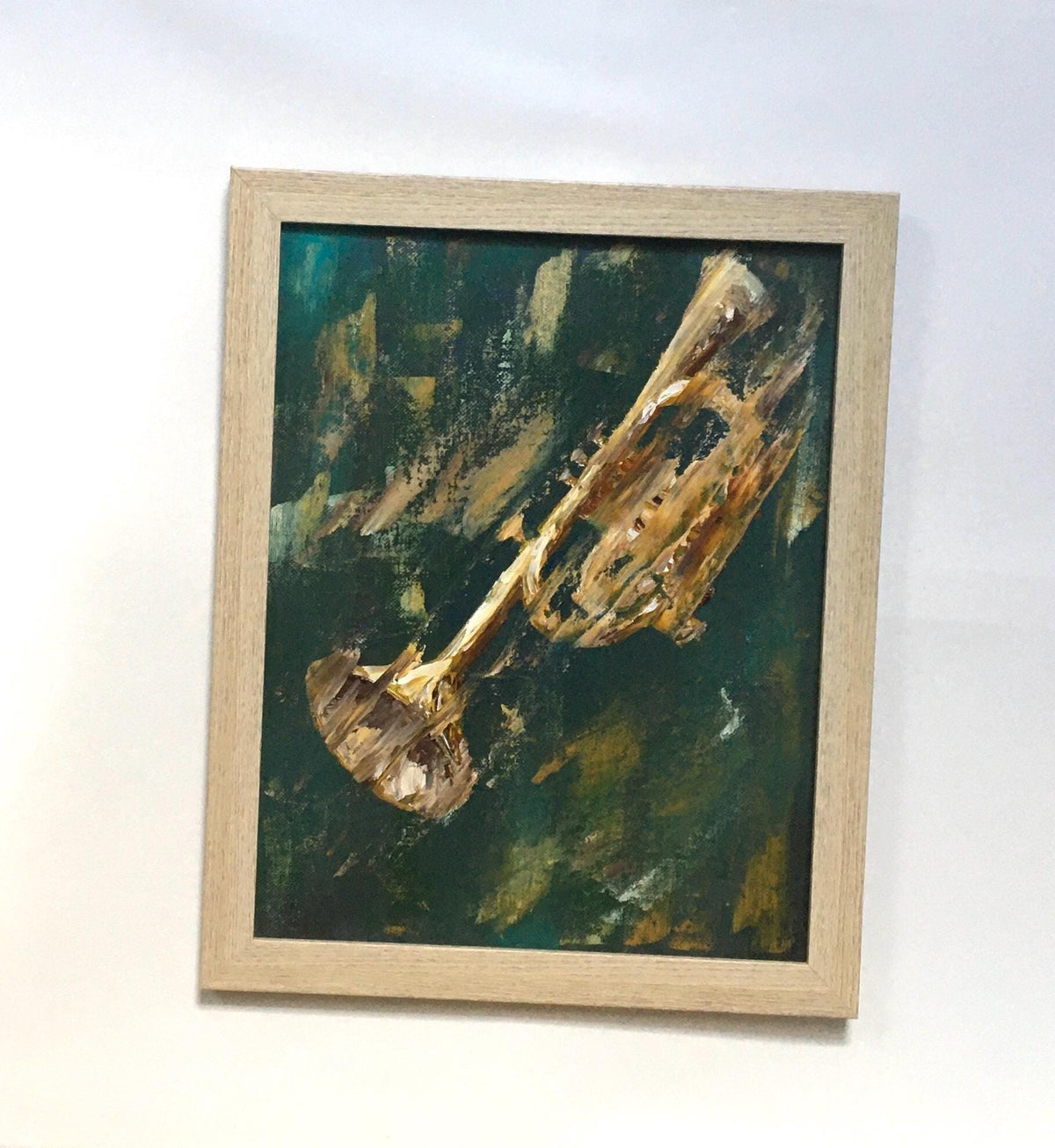 With frame trumpet music instrument abstract Original oil painting art wall hanging