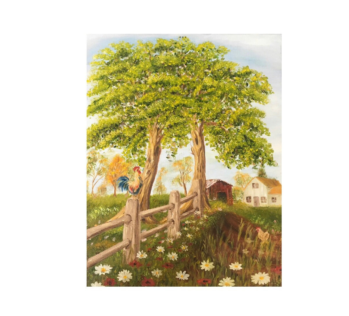 Original oil painting landscape happy farm art ready ooak wall hanging gift