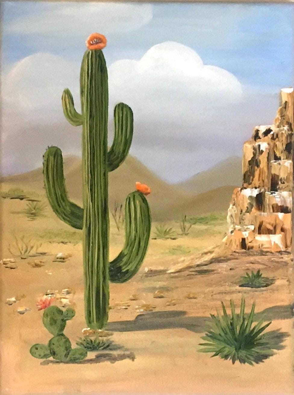 Landscape desert 16x12 inches Original oil painting cactus outdoor sunny day art wall hanging