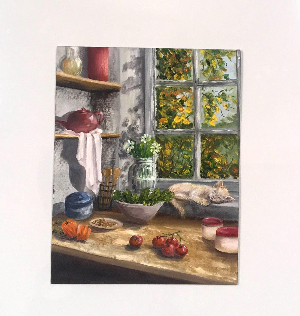 Framed art Kitchen window 11x14 inches original oil painting ooak wall hanging gift
