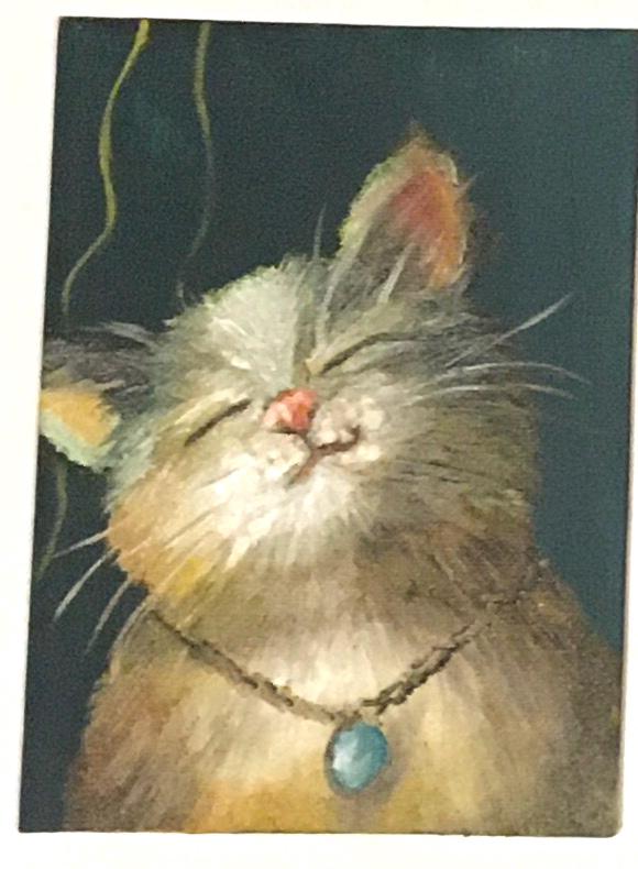Original oil painting 5x7 inches happy cat art ready ooak wall hanging gift