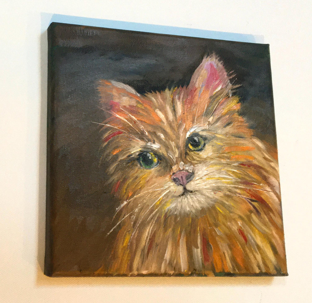 Original oil painting curious cat portrait art ready ooak wall hanging gift