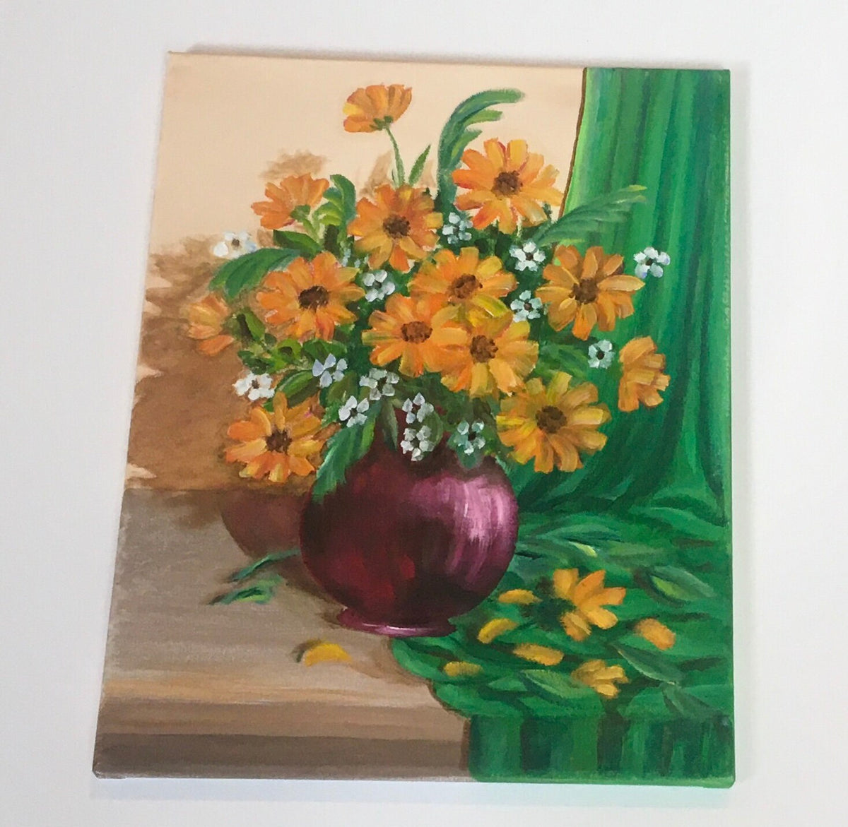Original oil painting still life art yellow flowers bouquet wall hanging