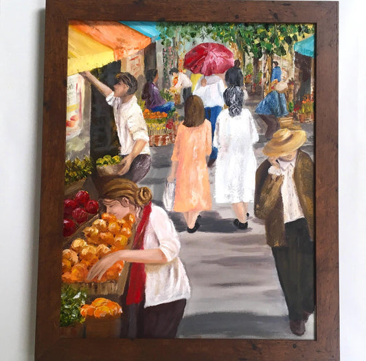 Farmers market shops 16x20 inches Original oil painting art wall hanging