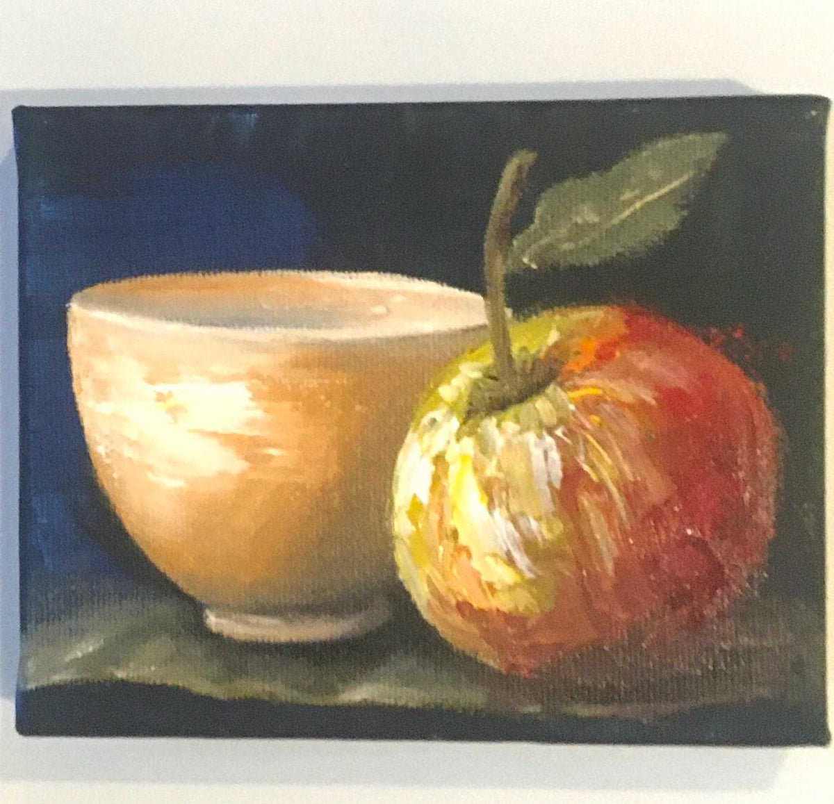 Original oil painting 6x4 inches still life apple ooak wall hanging gift