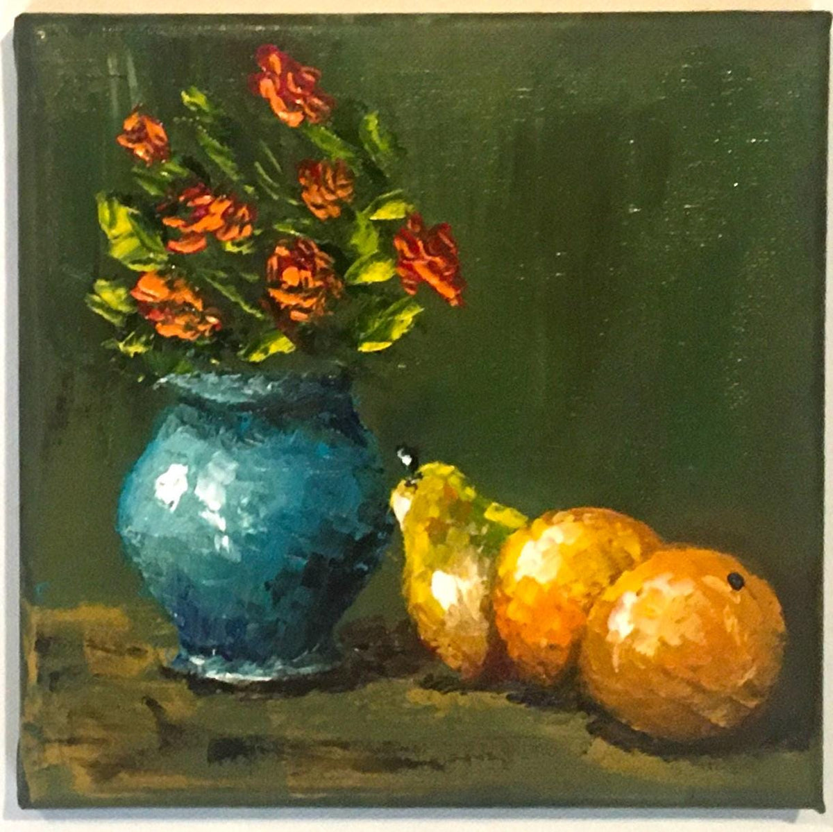 Original oil painting 8x8 inches still life flowers vase art ready ooak wall hanging gift