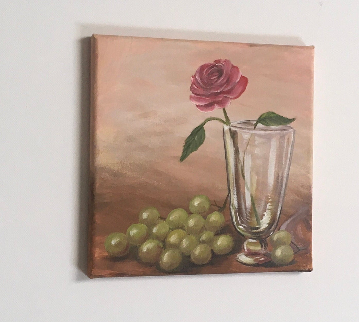 Original oil painting red rose and grapes art ready ooak wall hanging gift