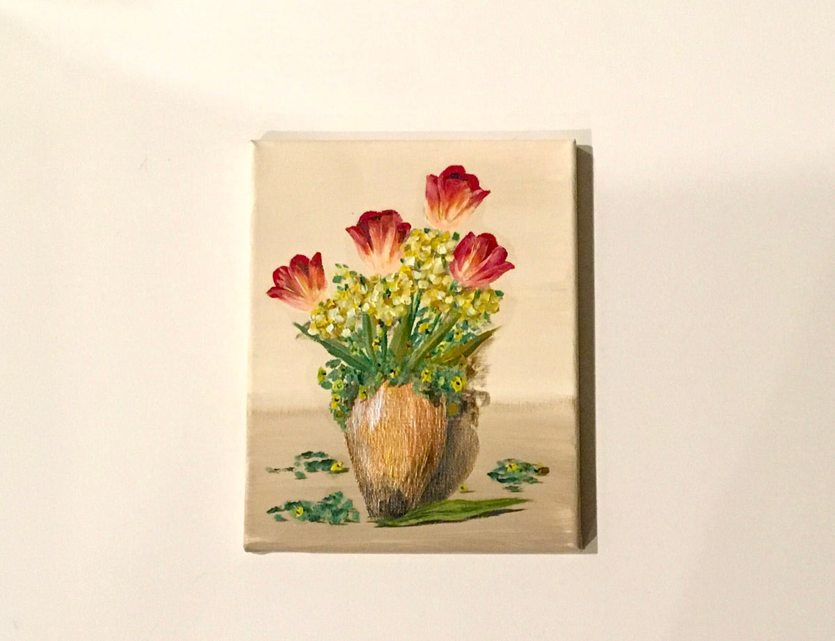 Original oil painting still life art flowers wall hanging
