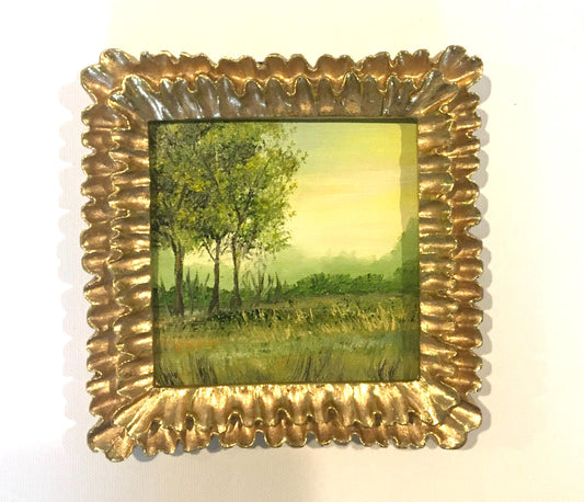 Landscape framed 4x4 inches Original oil painting art wall hanging or on desk