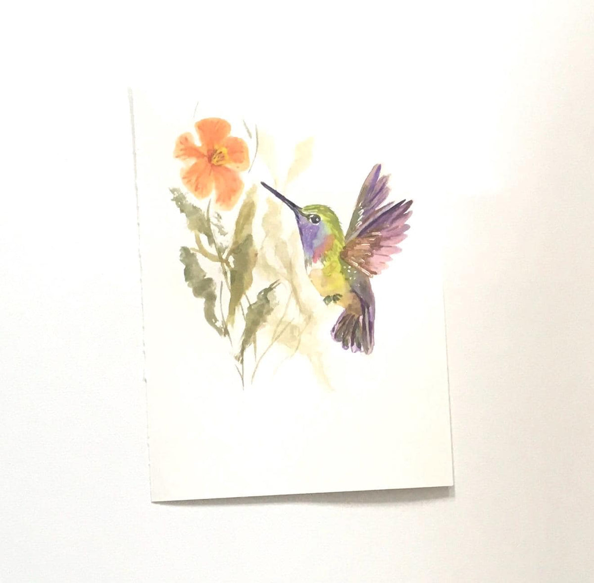 Flowers hummingbird 7x10 inches Original painting watercolor art (not print)