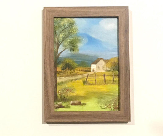 Original 5x7 art Landscape cottage trees oil painting art wall hanging