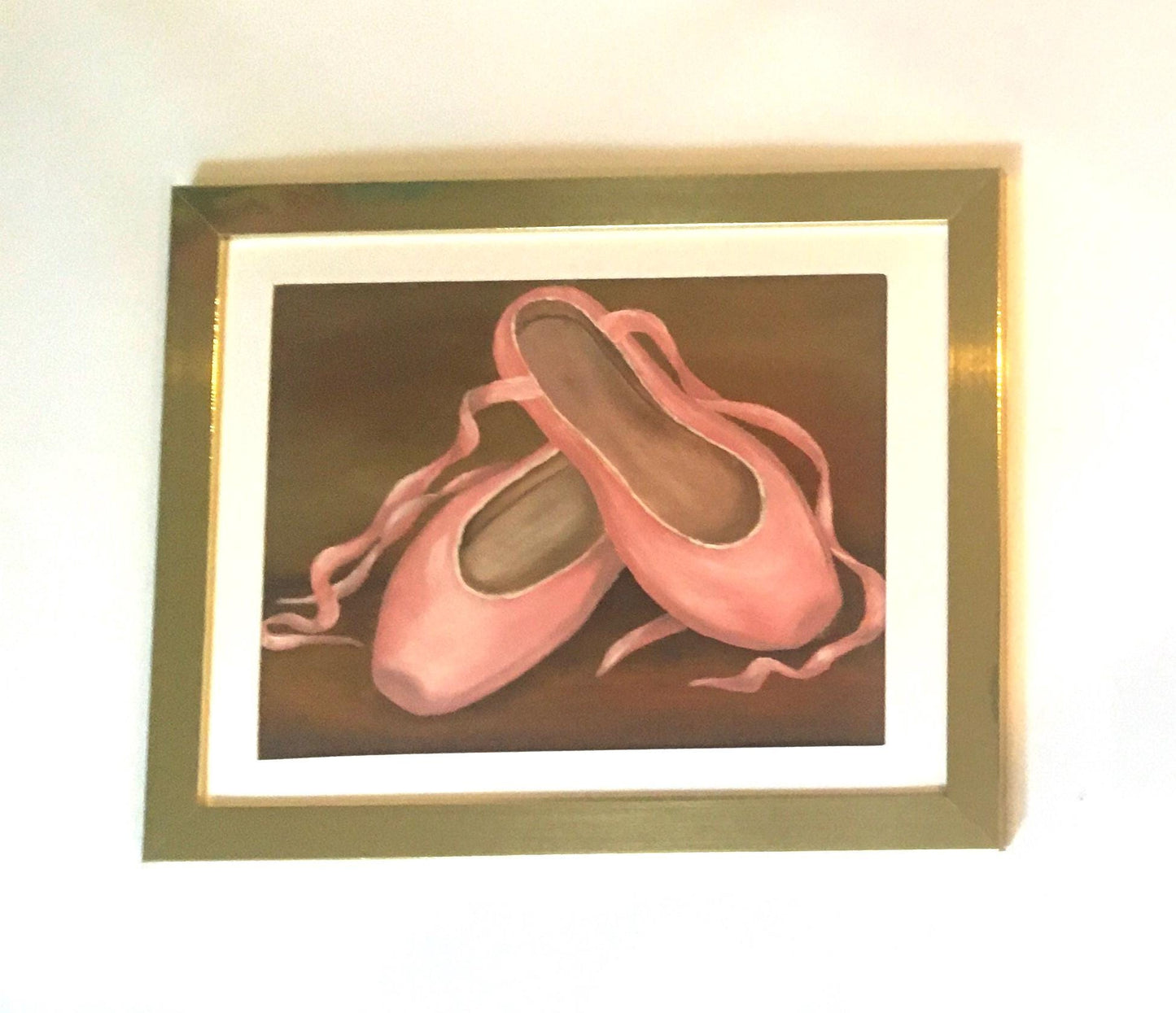 Framed Original oil painting pink shoes 9x12 art wall hanging