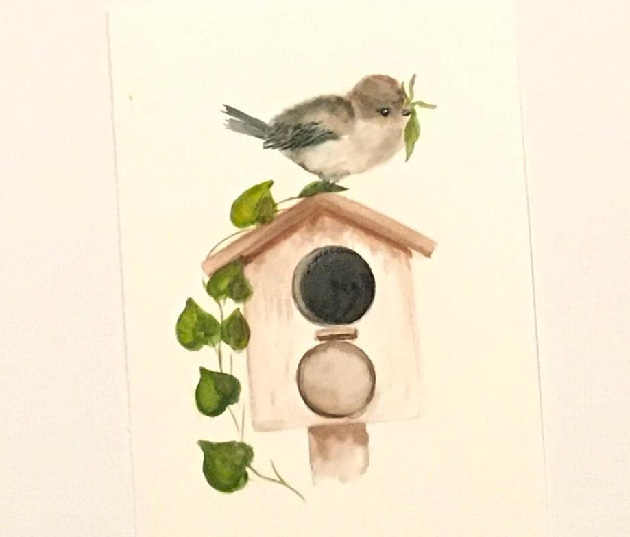 Bird on birdhouse 7x10 inches Original painting watercolor art (not print)