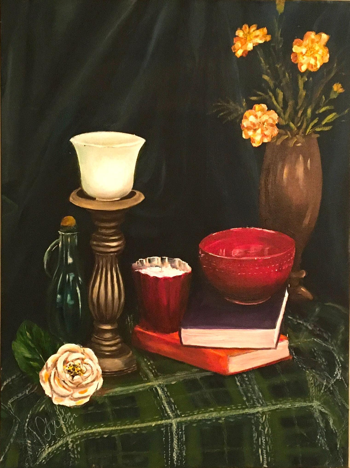 Original oil painting still life flowers art ready ooak wall hanging