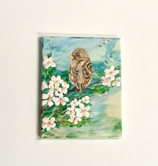 Original oil painting birds lookin back chickadee art ready wall hanging