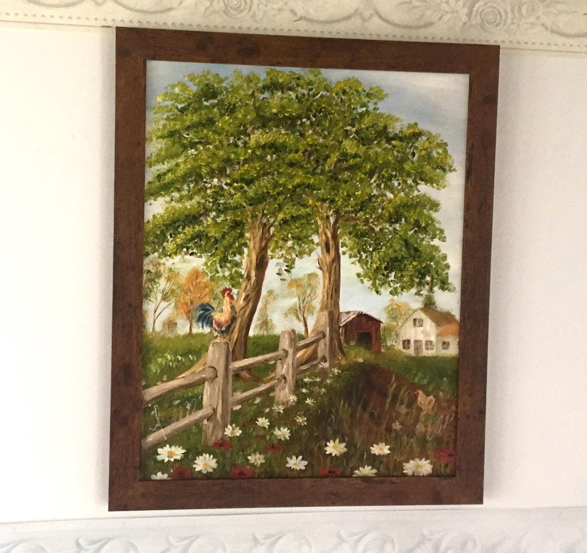 Original oil painting landscape happy farm art ready ooak wall hanging gift