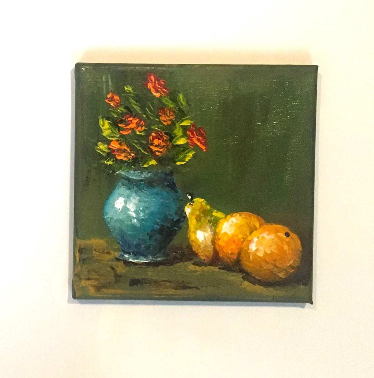Original oil painting 8x8 inches still life flowers vase art ready ooak wall hanging gift