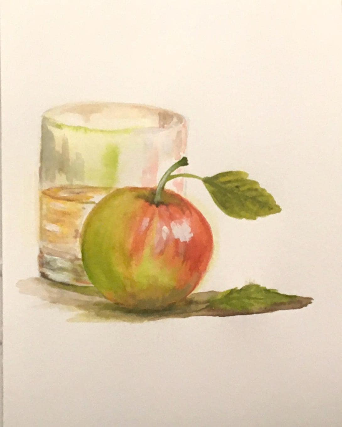 Framed art Apple glass 7x9 inches Original painting watercolor (not print)