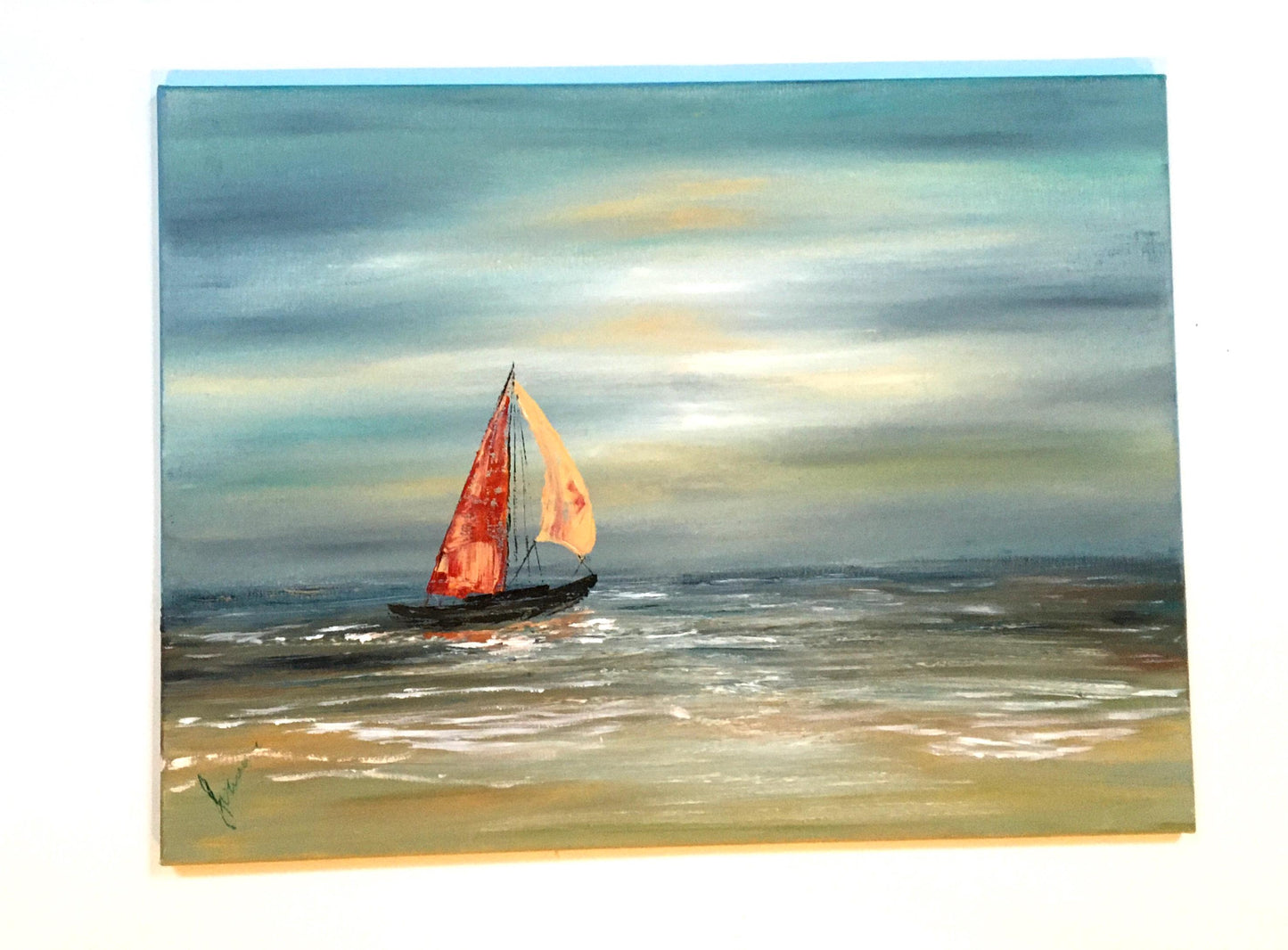 Original oil painting ocean sailboat art ready to ship ooak wall hanging gift