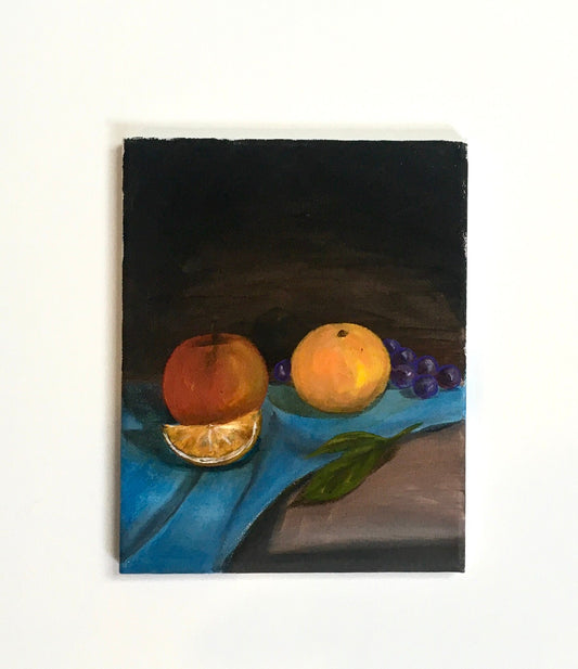 Original oil painting art fruits apple orange kitchen food wall hanging