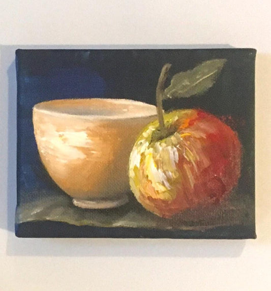 Original oil painting 6x4 inches still life apple ooak wall hanging gift