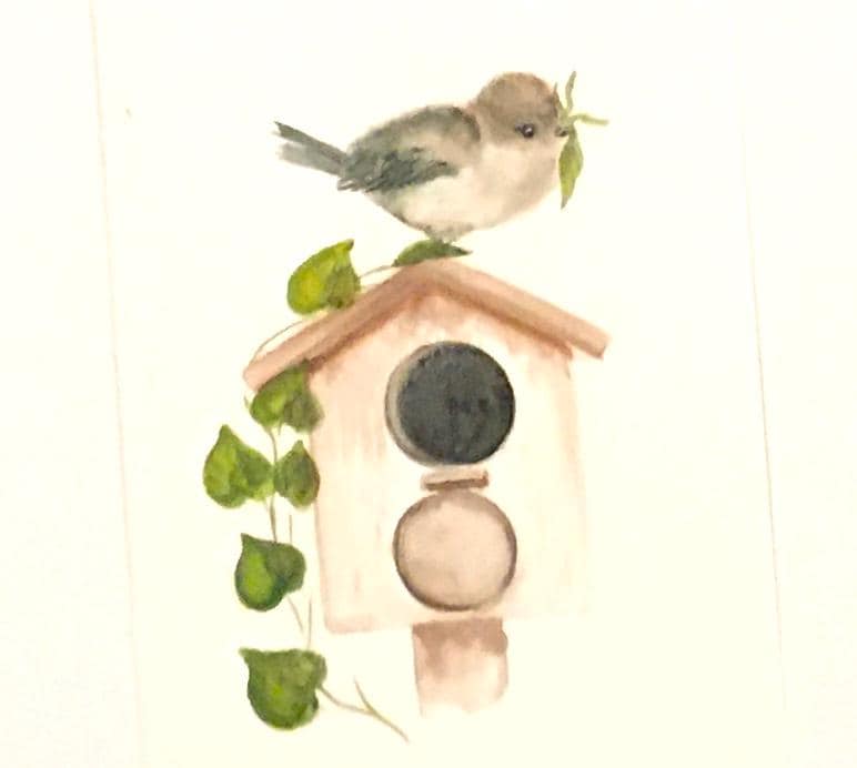 Bird on birdhouse 7x10 inches Original painting watercolor art (not print)