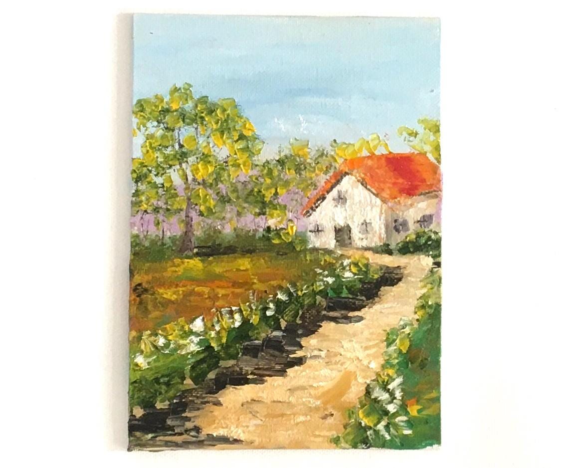 Landscape Original 5x7 inches oil painting small canvas board art