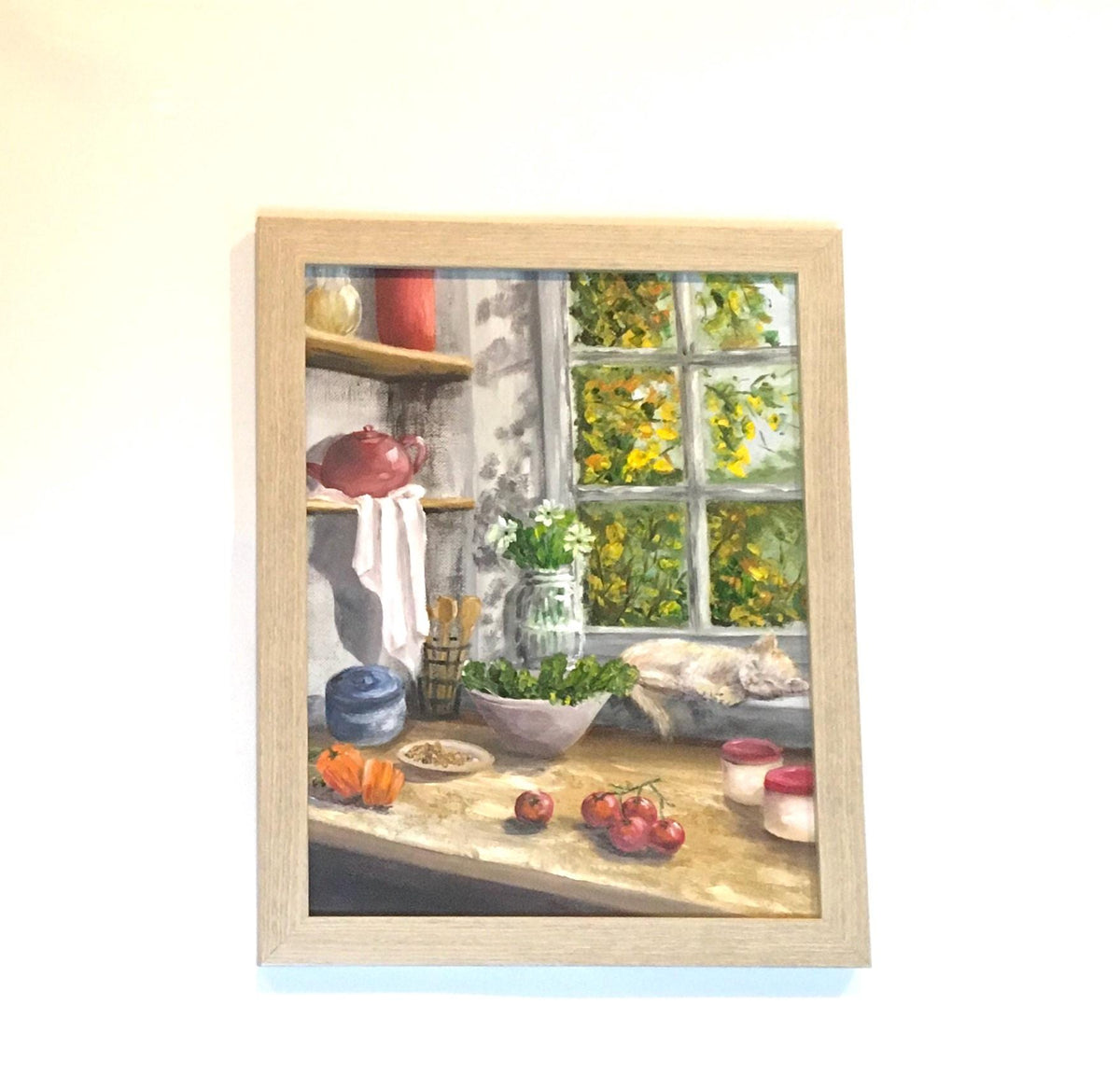 Framed art Kitchen window 11x14 inches original oil painting ooak wall hanging gift