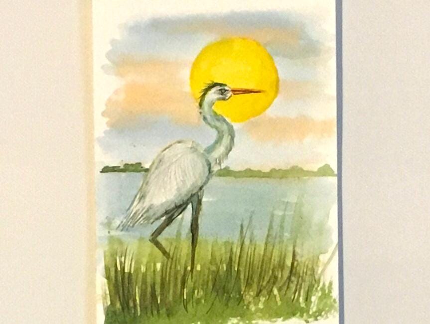 Bird Heron 4x6 inches Original painting watercolor art (not print)