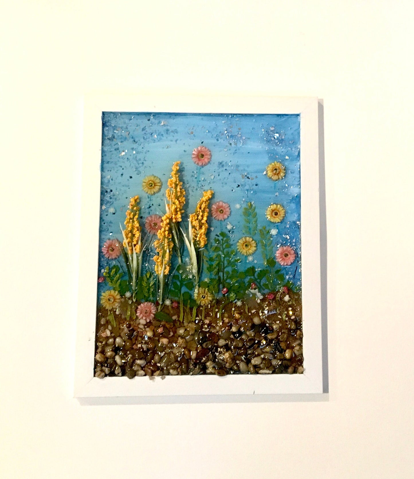 Original painting 3D glass resin art flower garden landscape ooak collectable gift