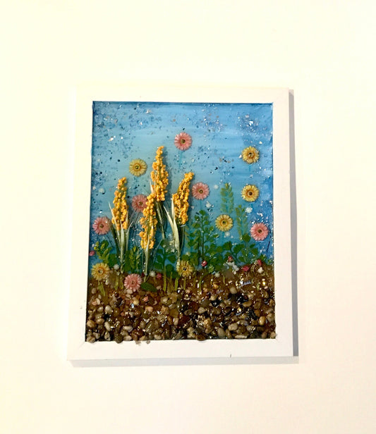 Original painting 3D glass resin art flower garden landscape ooak collectable gift