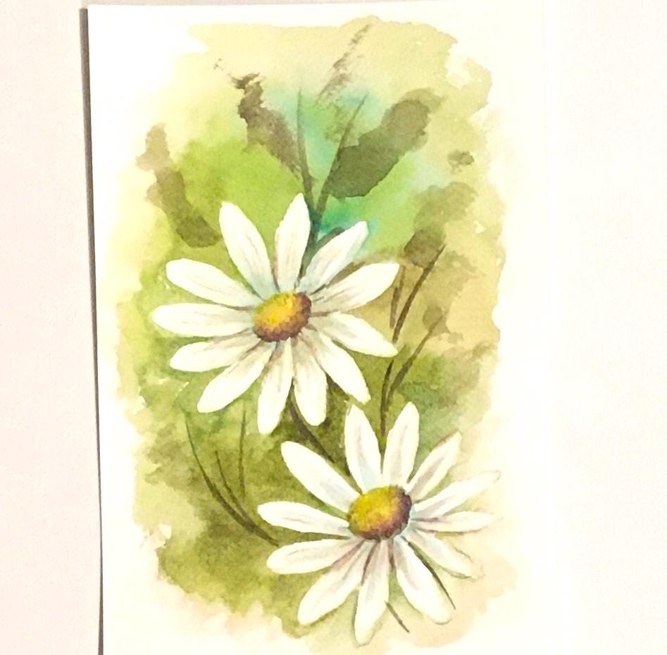 Original painting 9x6 inches white daisy watercolor art flowers (not print)