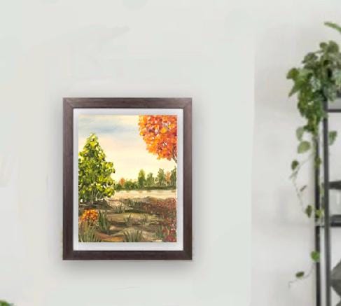 14x16 inches Landscape outdoor trees Original oil painting art wall hanging