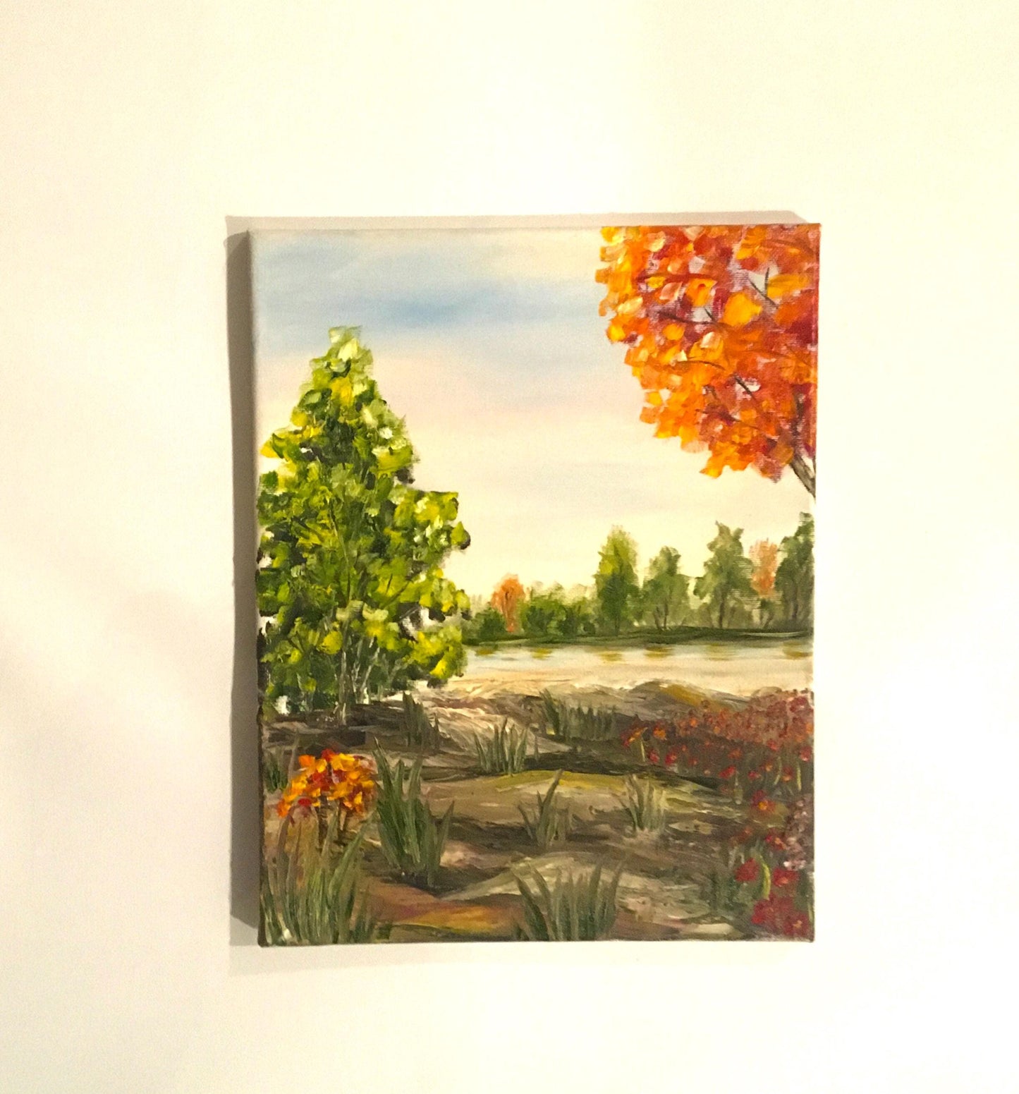 14x16 inches Landscape outdoor trees Original oil painting art wall hanging