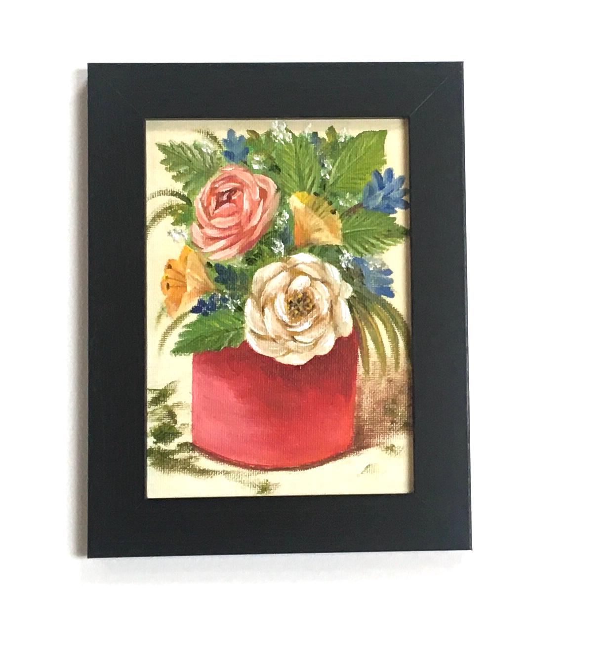 5x7 Original art still life flowers framed oil painting art wall hanging