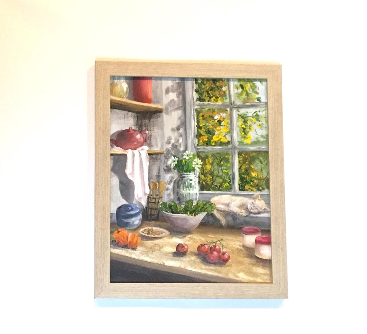 Framed art Kitchen window 11x14 inches original oil painting ooak wall hanging gift