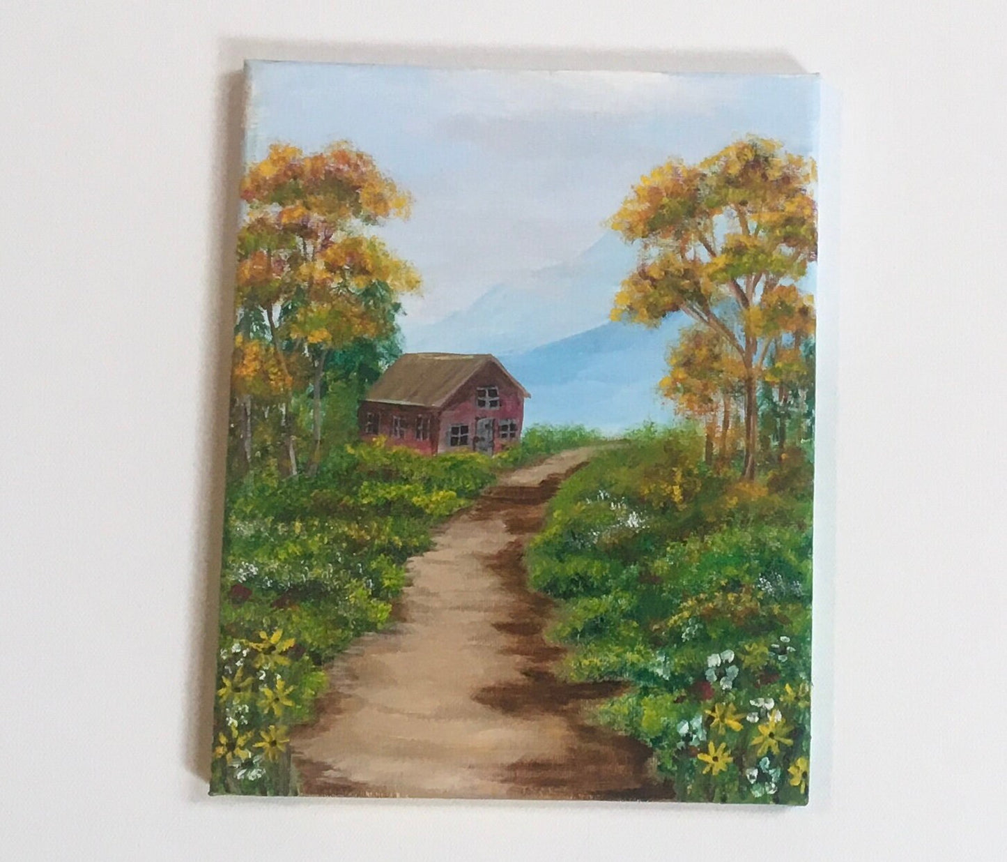 Original art Landscape autumn fall relaxing path trees oil painting art wall hanging