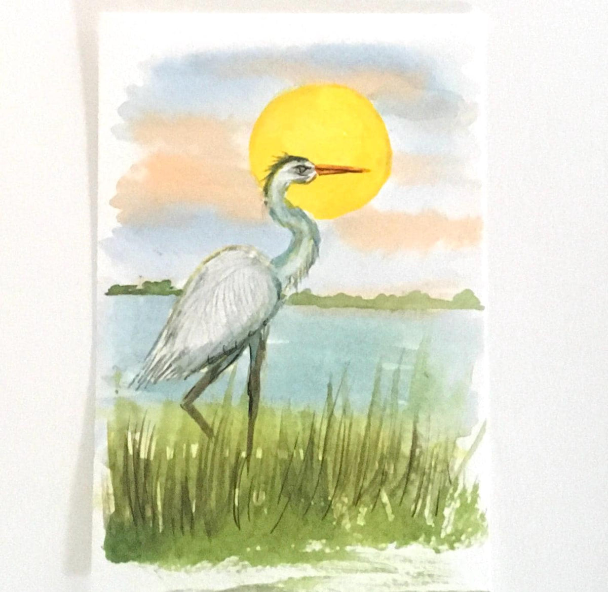 Bird Heron 4x6 inches Original painting watercolor art (not print)