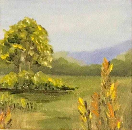 Landscape framed 4x4 inches Original oil painting art wall hanging or on desk