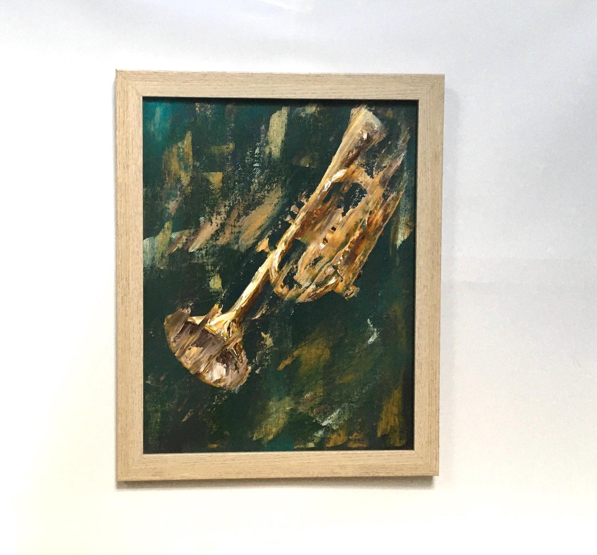 With frame trumpet music instrument abstract Original oil painting art wall hanging
