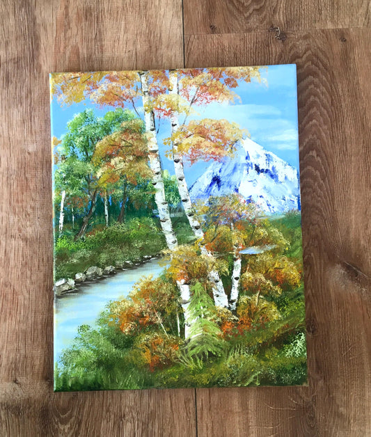 Original oil painting landscape outdoor trees mountain art ready ooak wall hanging