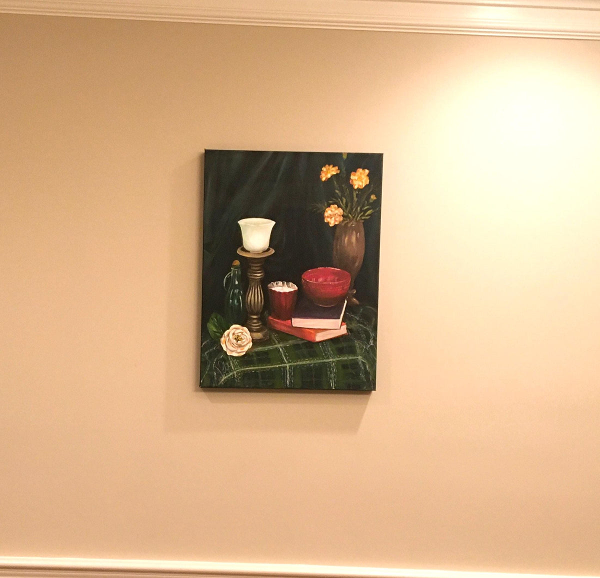 Original oil painting still life flowers art ready ooak wall hanging