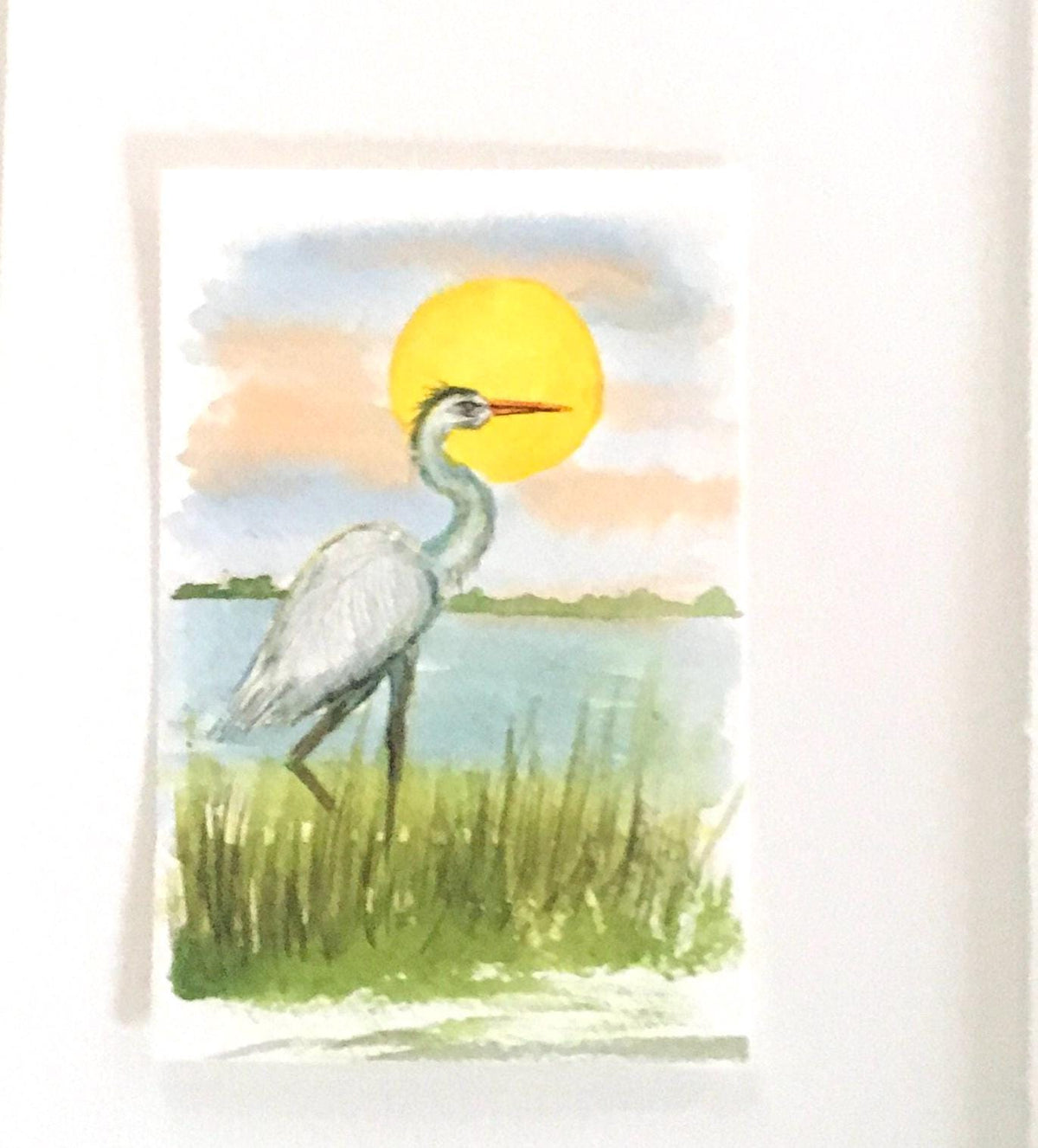 Bird Heron 4x6 inches Original painting watercolor art (not print)