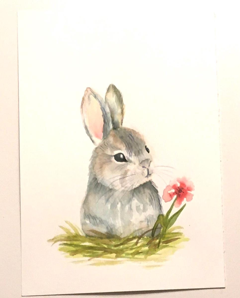 Bunny rabbit 7x10 inches Original painting watercolor art (not print)