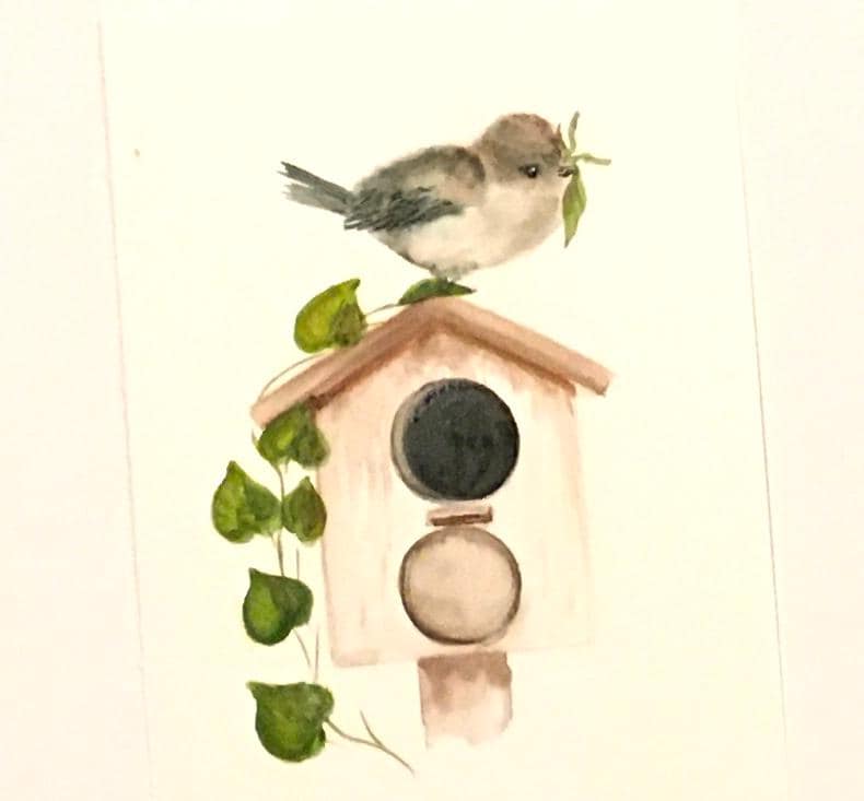 Bird on birdhouse 7x10 inches Original painting watercolor art (not print)