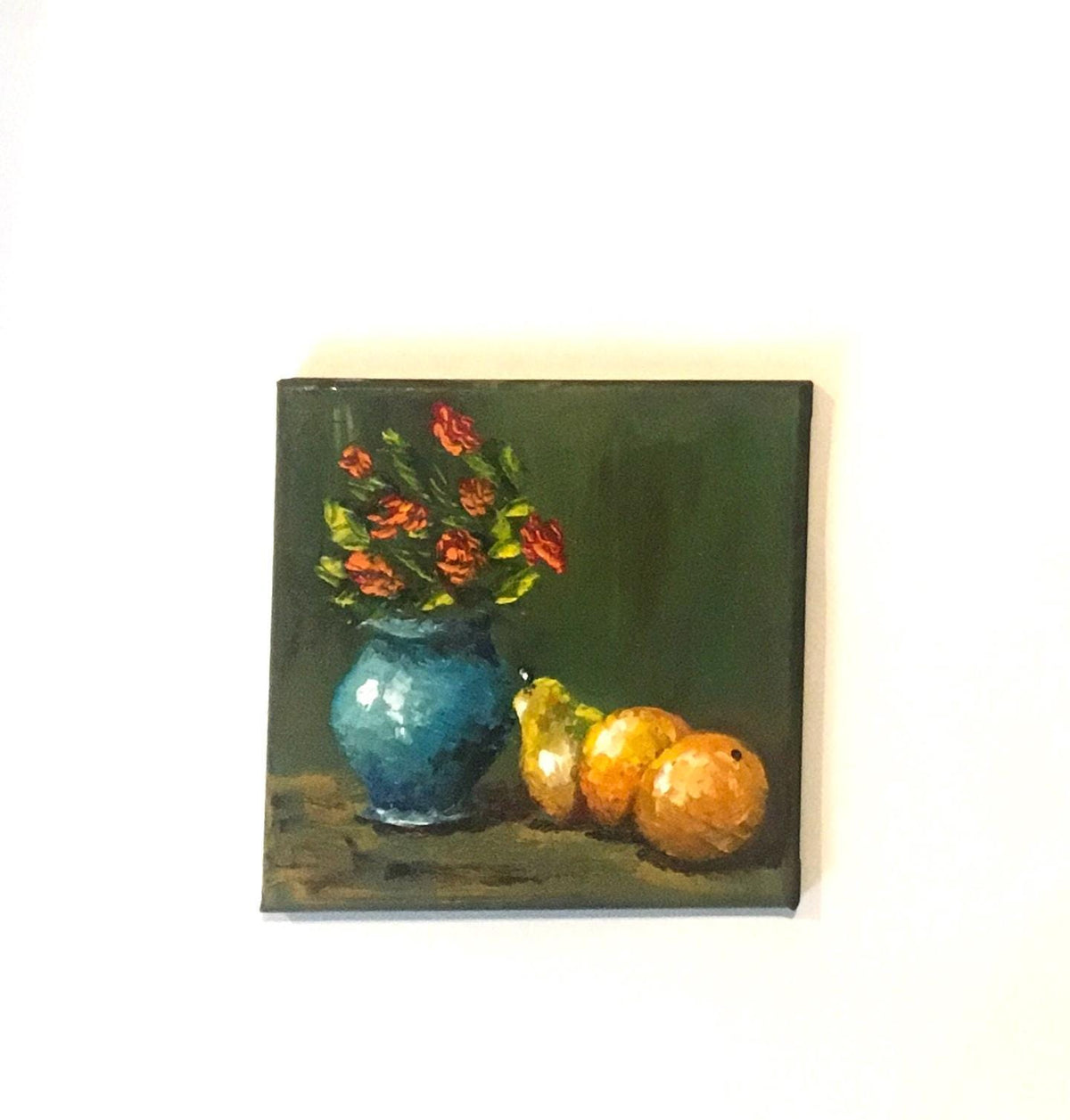 Original oil painting 8x8 inches still life flowers vase art ready ooak wall hanging gift